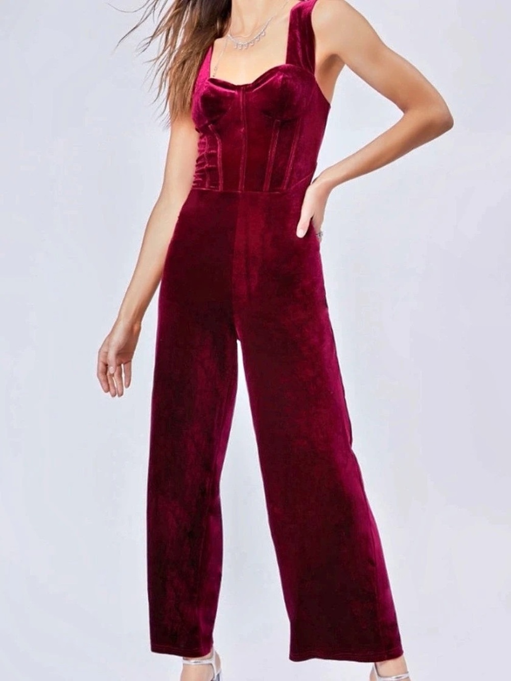 Cider Velvet Corset Jumpsuit Burgundy Small